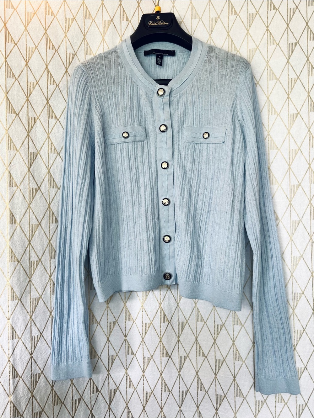 WHBM Light Blue Ribbed Button Snap-Front Sweater Cardigan